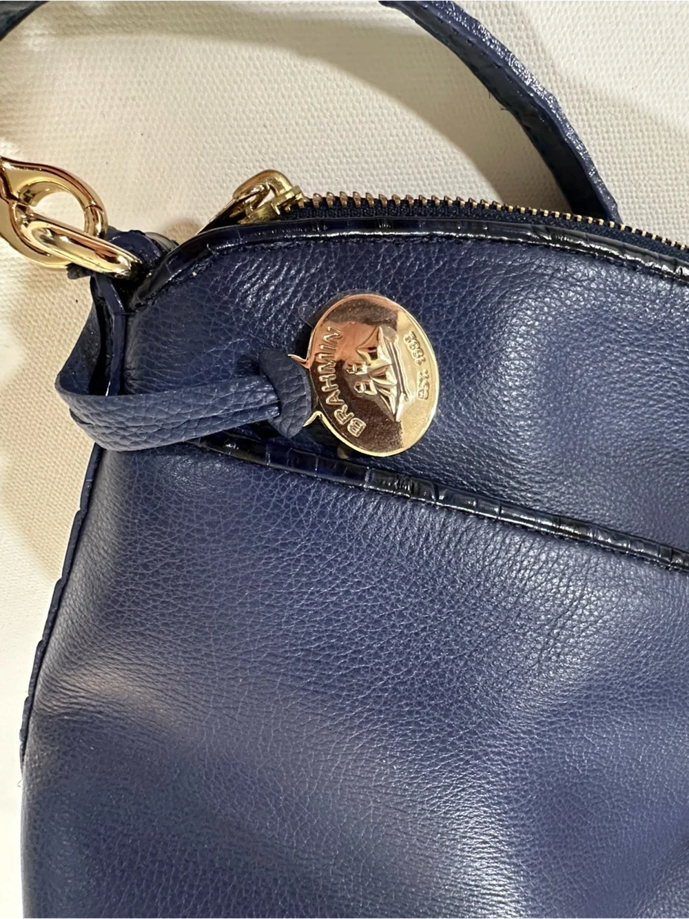 Brahmin Special Edition Navy Croc & Metallic Woven Crossbody Pristine Condition